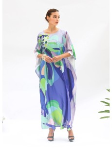 Abstract Floral Print Bat Sleeve Robe Dress