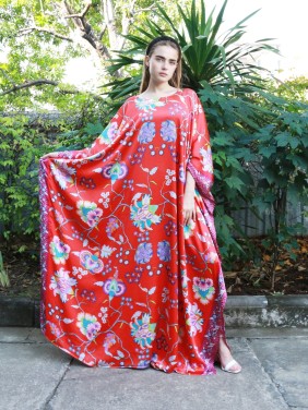 Red Elegant Floral Robe Dress