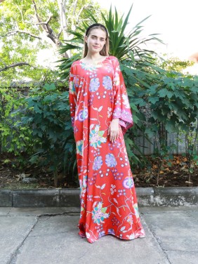 Red Elegant Floral Robe Dress