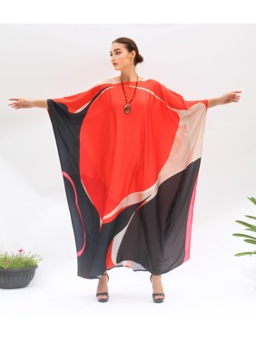Red blended silk robe-style...