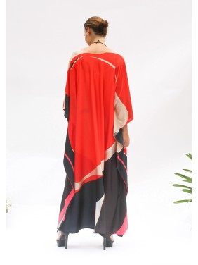Red blended silk robe-style...