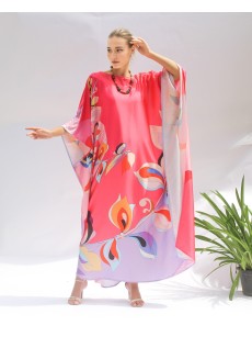 Pink and purple gradient floral print robe-style skirt