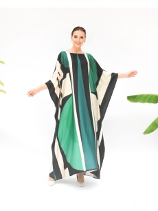 Green, black and white geometric robe-style skirt